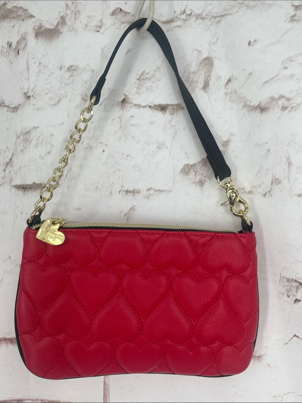 Rare Betsey Johnson Quilted Hearts Mini Purse/Wristlet